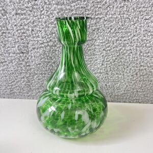 Glass Vase Hand Blow Green White Marbling Spatter Beautiful Art Home Decor